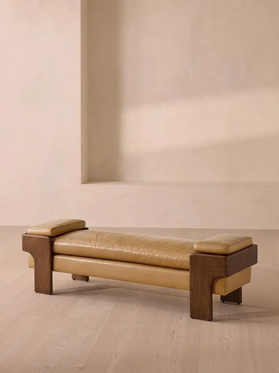 Upholstered Bench with Bolsters - Honey, Leather