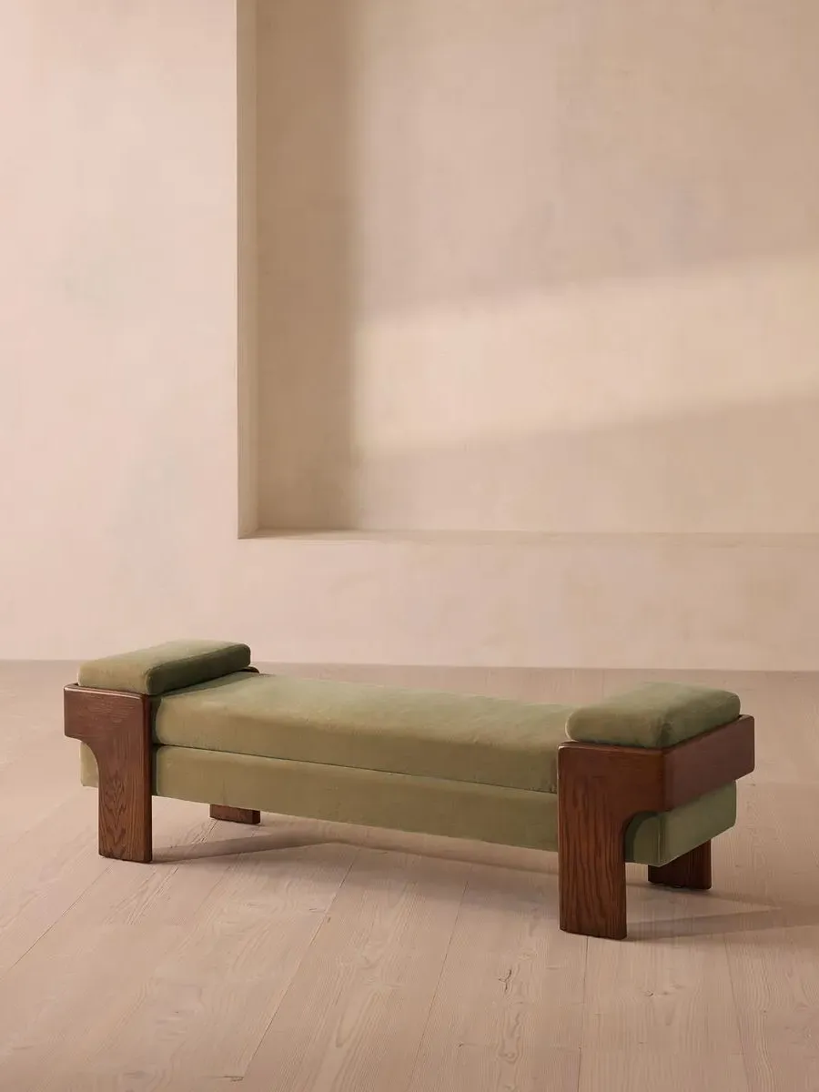 Upholstered Bench with Bolsters - Lichen, Velvet
