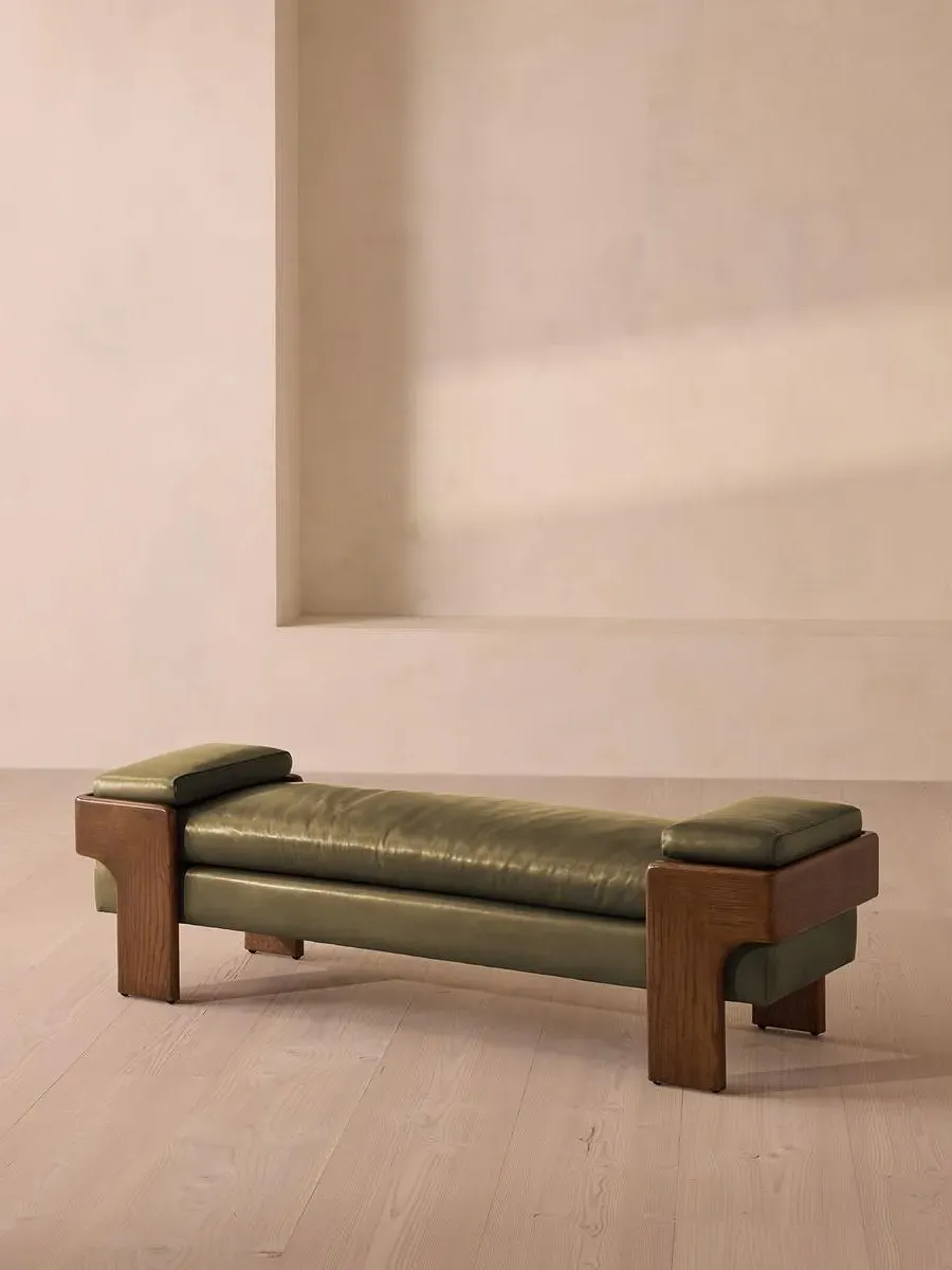 Upholstered Bench with Bolsters - Moss, Leather