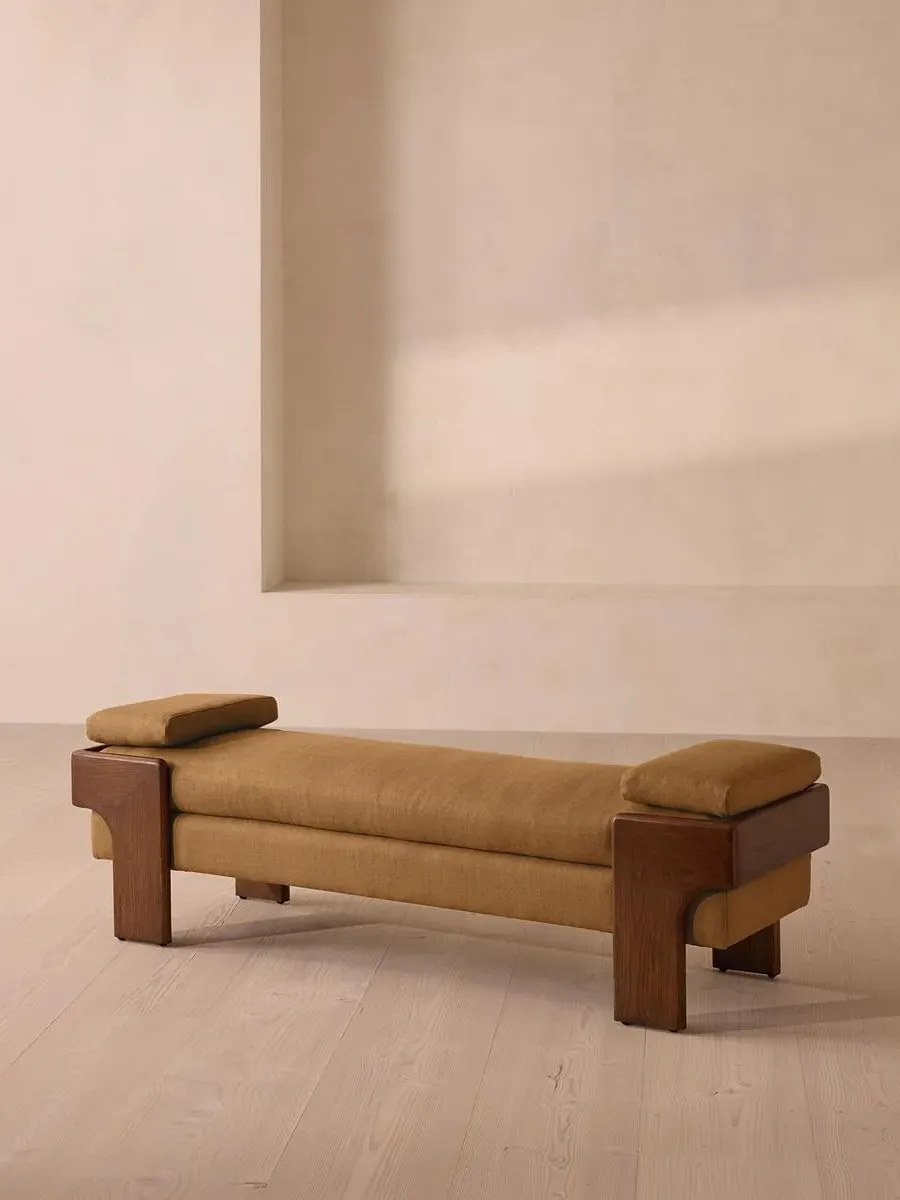 Upholstered Bench with Bolsters - Ochre, Linen