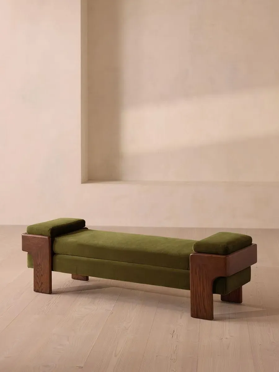 Upholstered Bench with Bolsters - Olive, Velvet