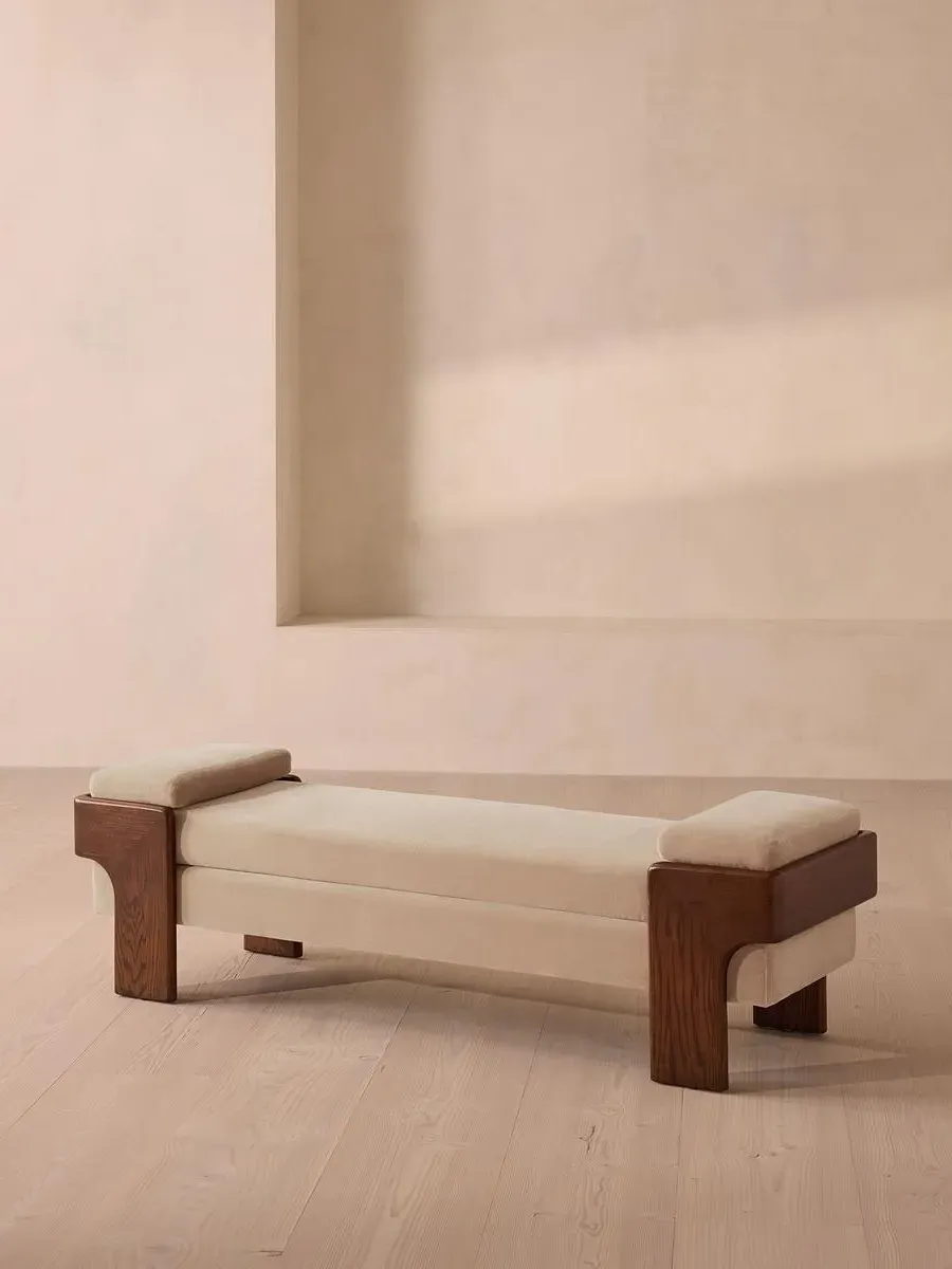 Upholstered Bench with Bolsters - Porcelain, Velvet
