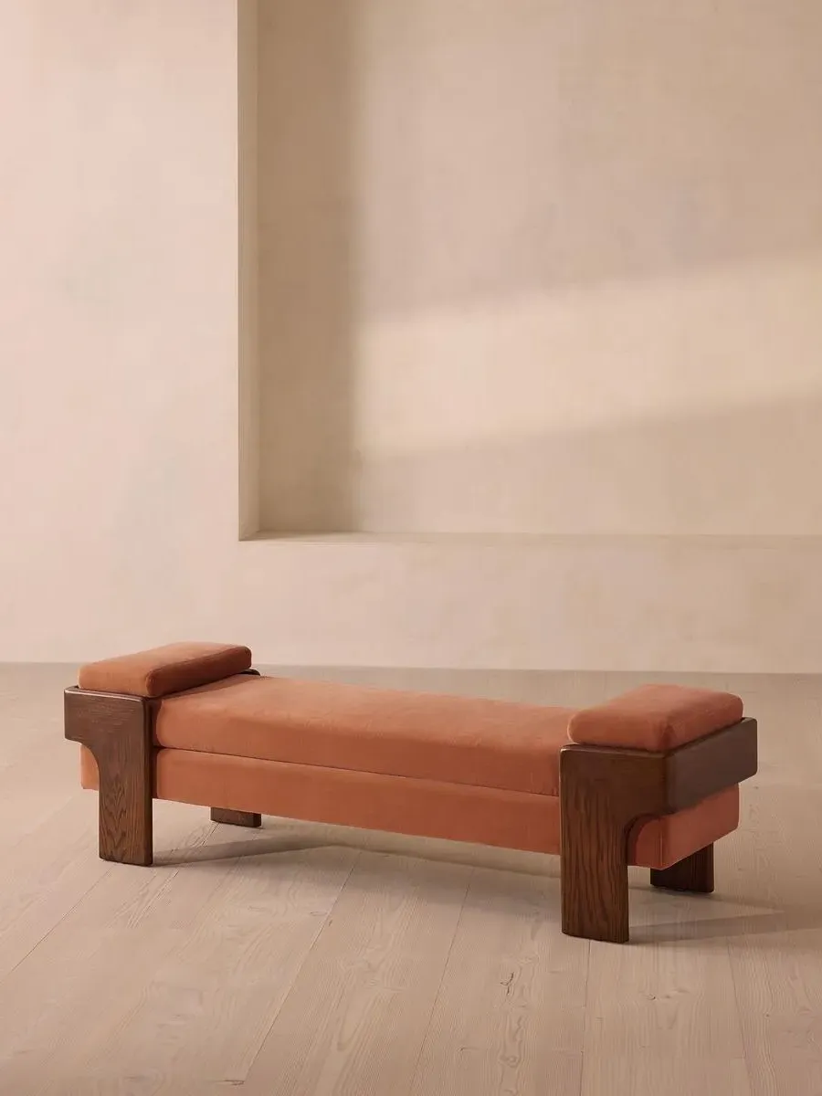 Upholstered Bench with Bolsters - Rose, Velvet