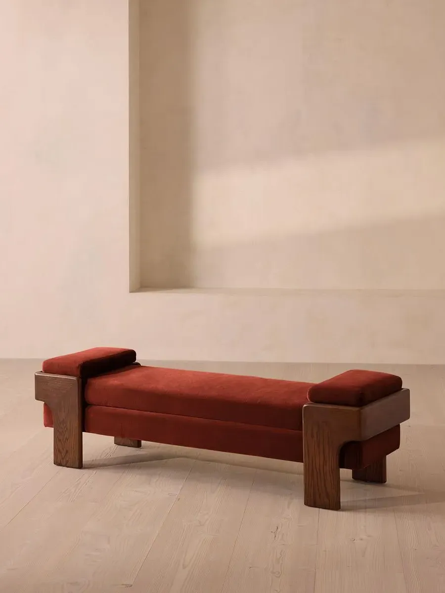 Upholstered Bench with Bolsters - Rust, Velvet