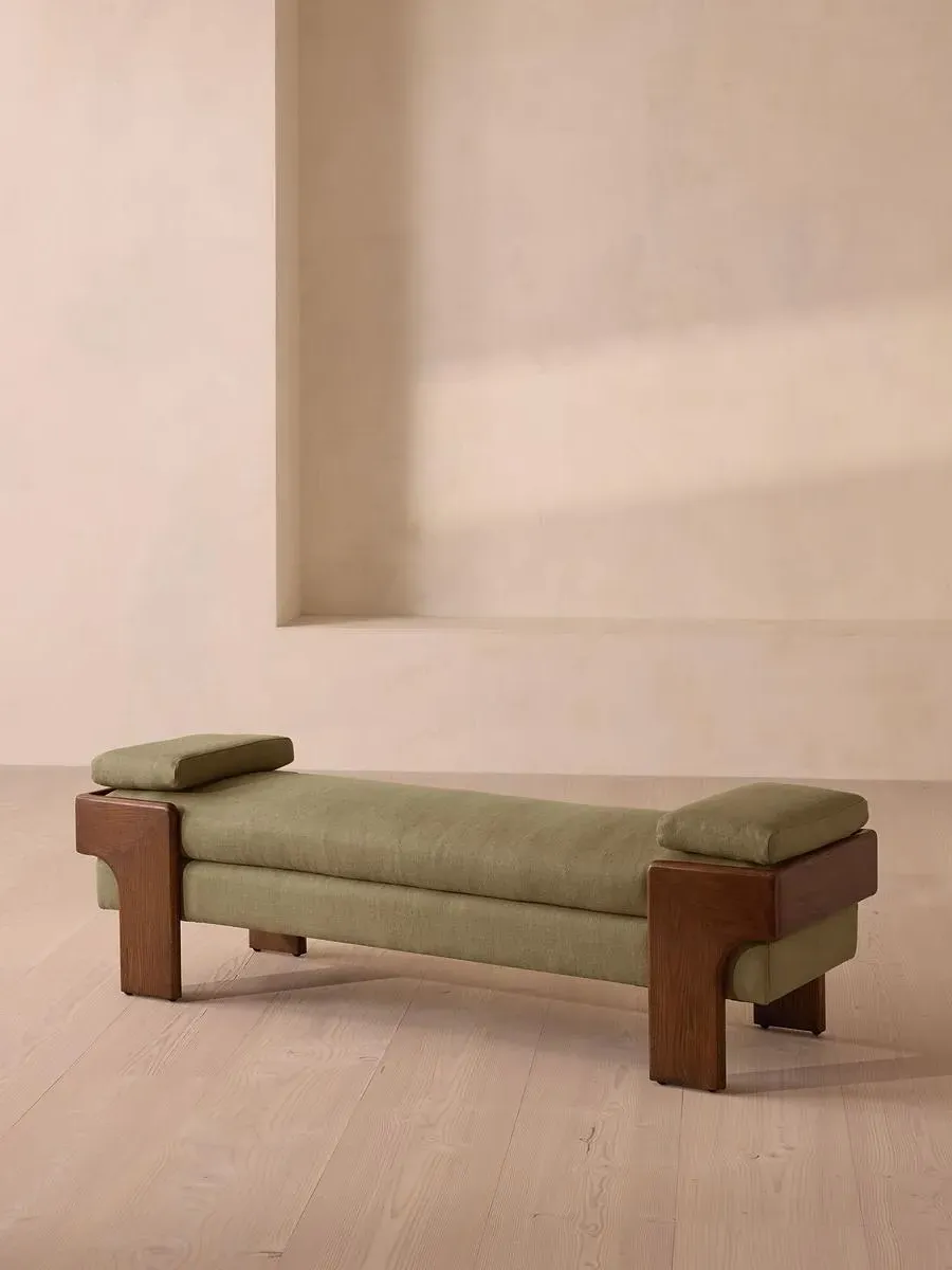 Upholstered Bench with Bolsters - Sage, Linen