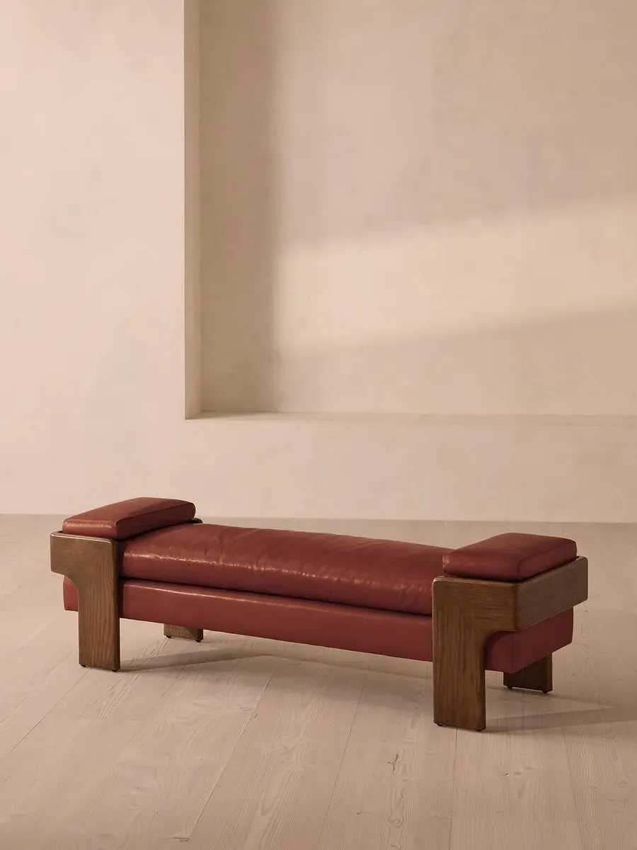 Upholstered Bench with Bolsters - Sangria, Leather