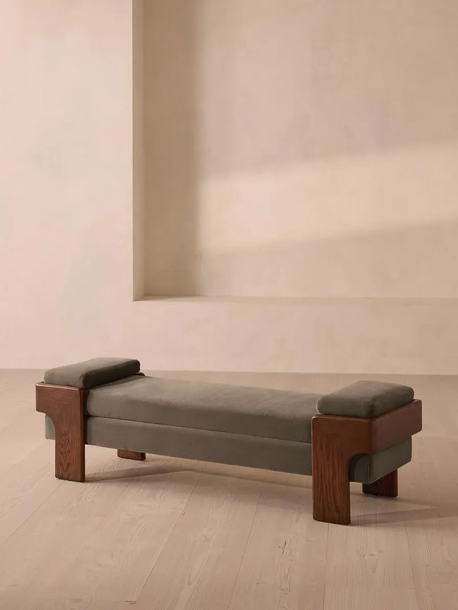 Upholstered Bench with Bolsters - Taupe, Velvet