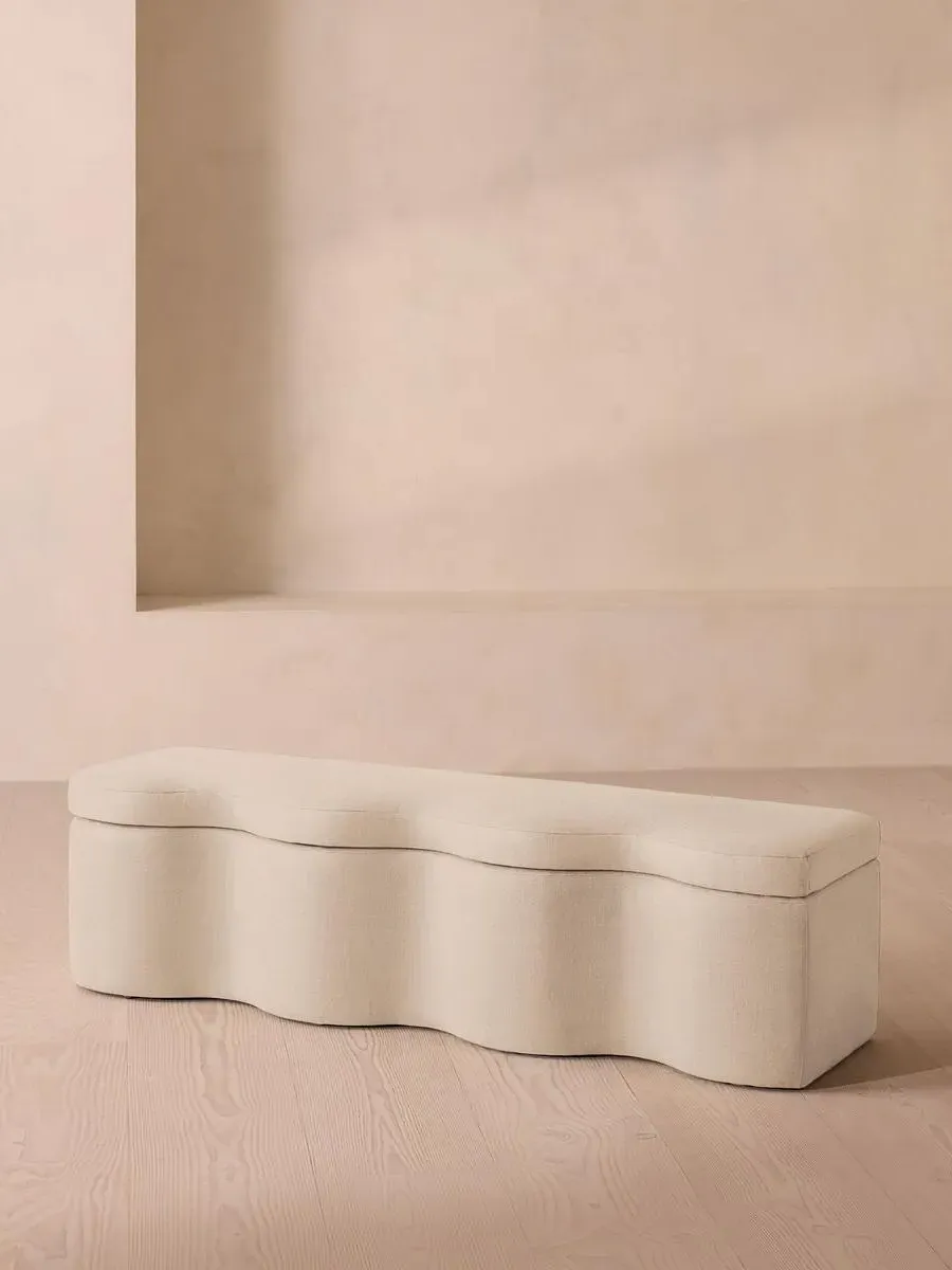 Wave Storage Bench with Hinged Lid - Bisque, Linen