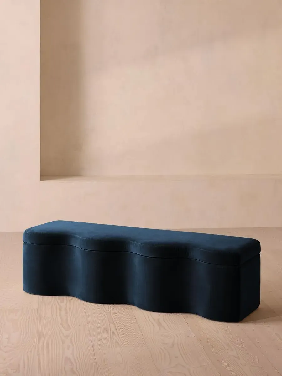 Wave Storage Bench with Hinged Lid - Blue, Velvet image
