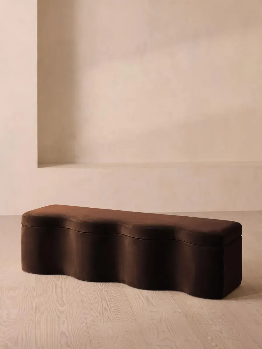 Wave Storage Bench with Hinged Lid - Chocolate, Velvet