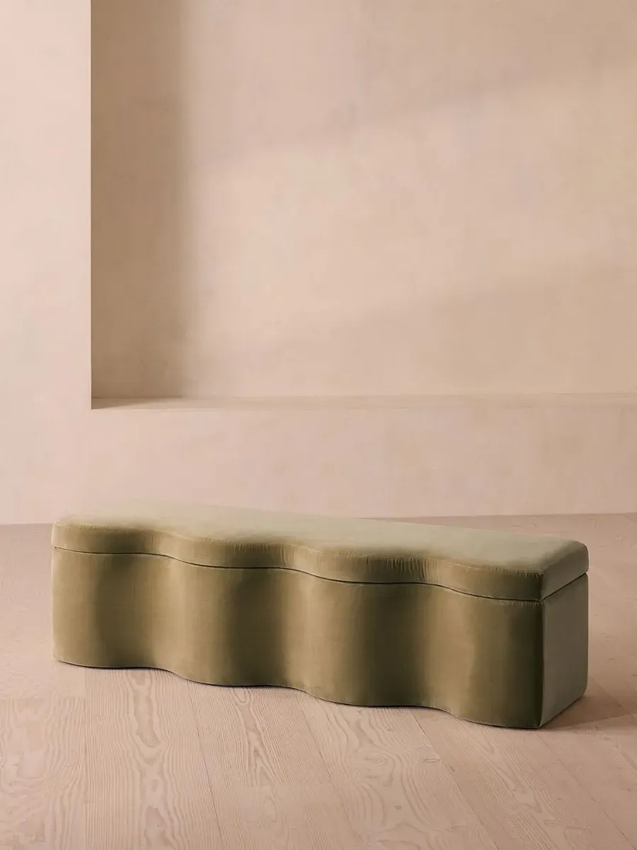 Wave Storage Bench with Hinged Lid - Lichen, Velvet