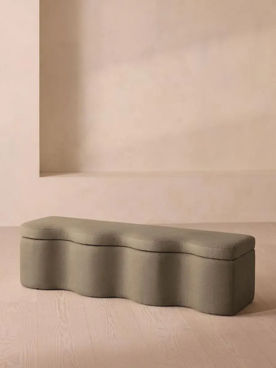 Wave Storage Bench with Hinged Lid - Mushroom, Linen