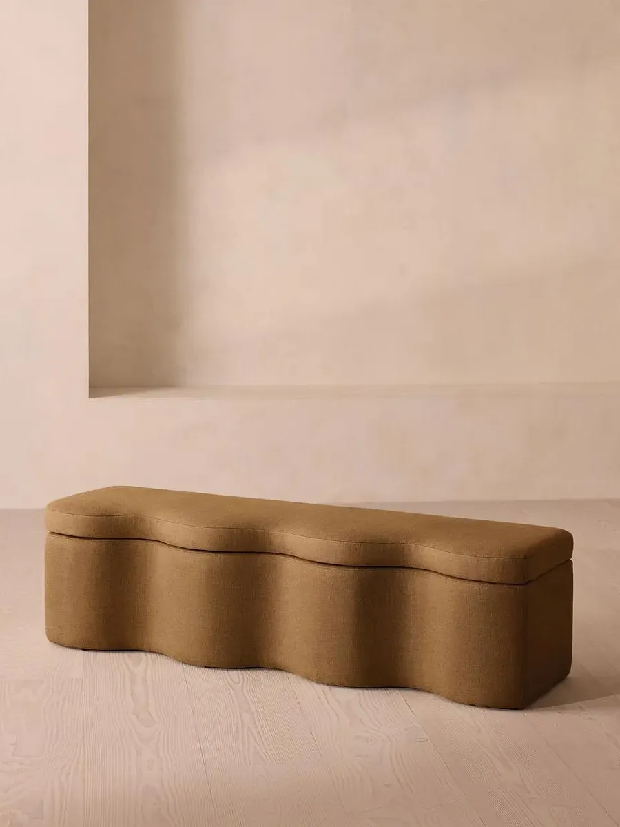 Wave Storage Bench with Hinged Lid - Ochre, Linen