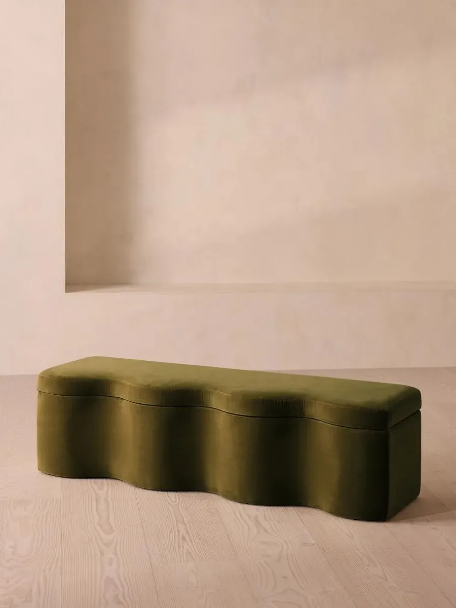 Wave Storage Bench with Hinged Lid - Olive, Velvet