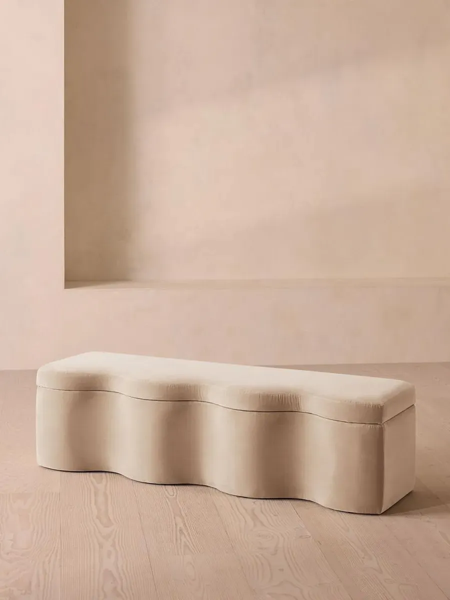 Wave Storage Bench with Hinged Lid - Porcelain, Velvet