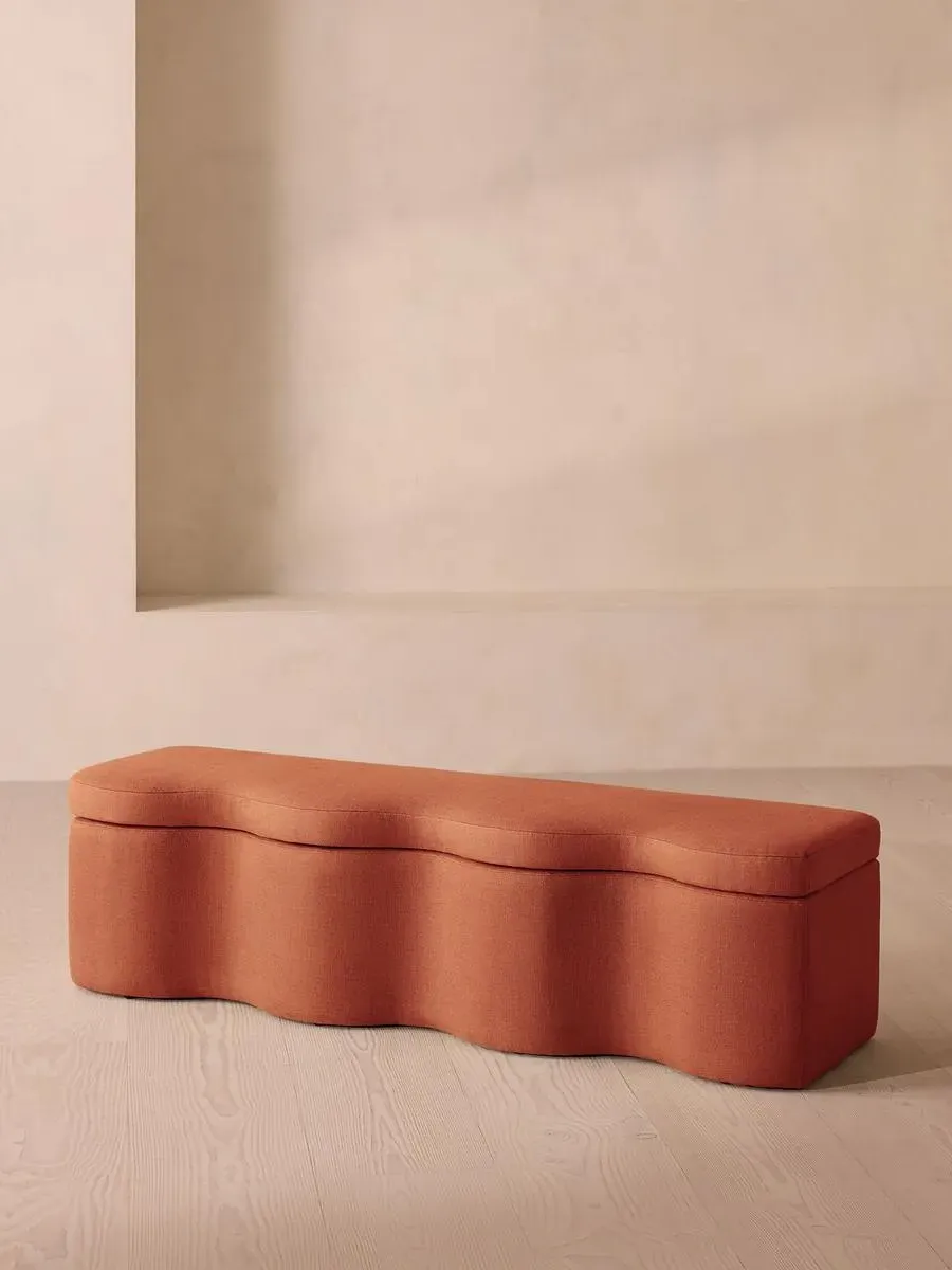 Wave Storage Bench with Hinged Lid - Rose, Linen
