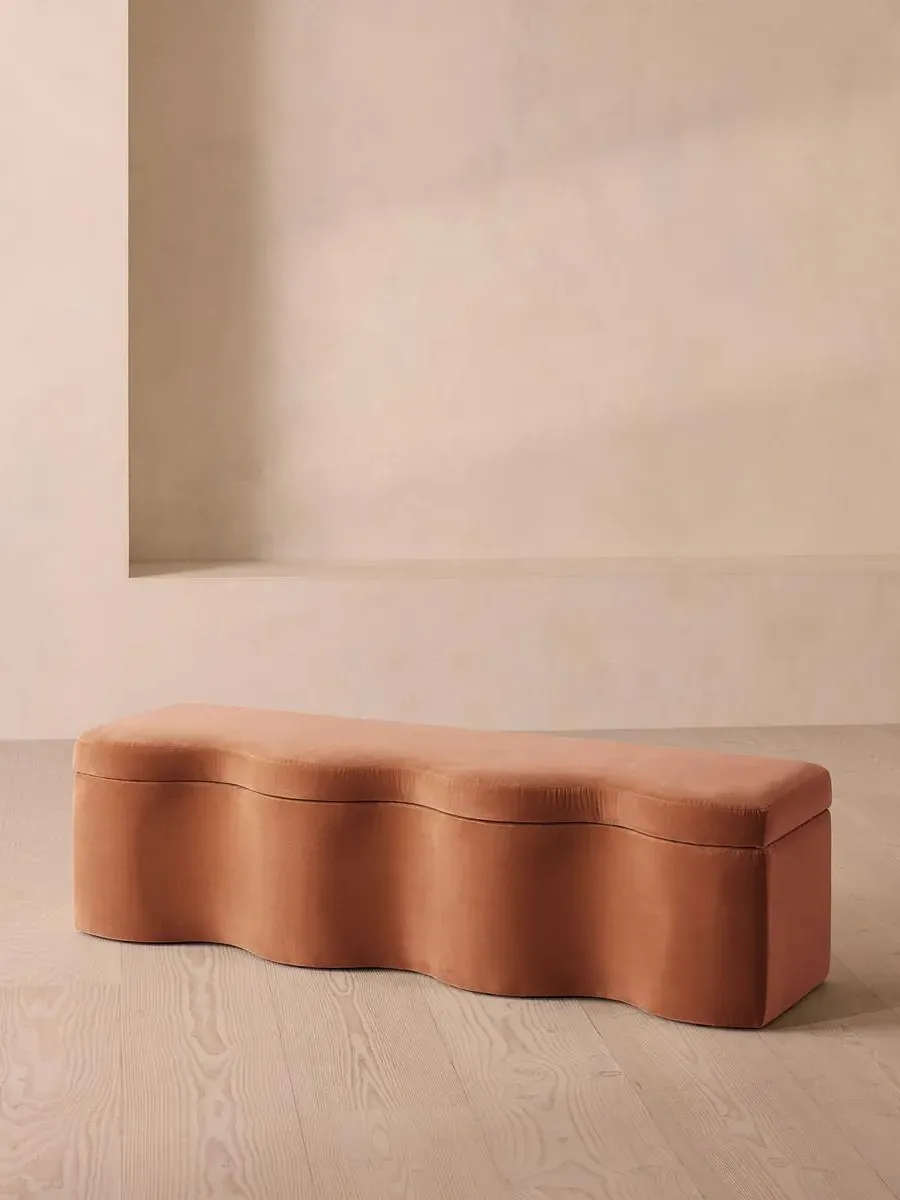 Wave Storage Bench with Hinged Lid - Rose, Velvet