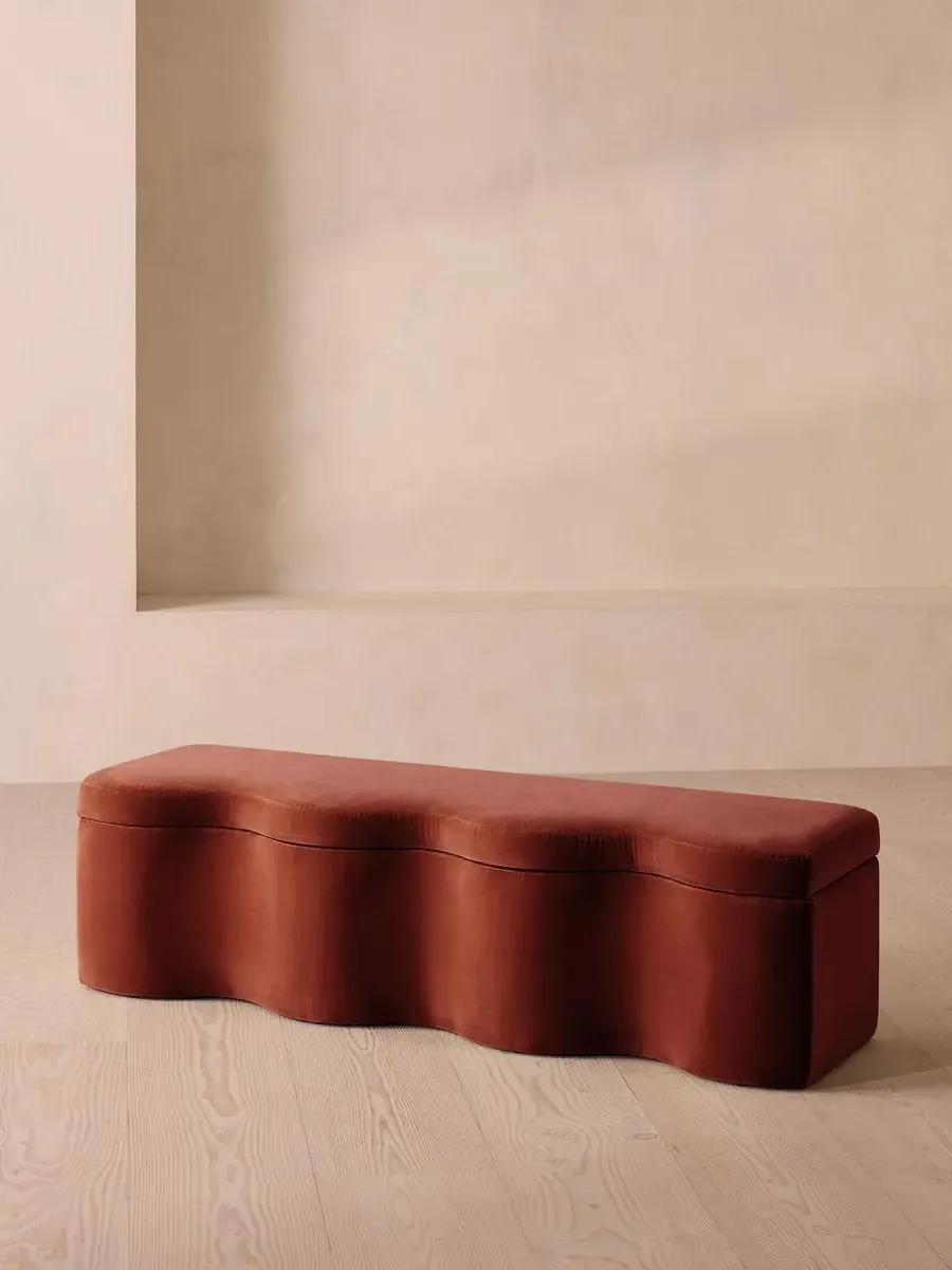 Wave Storage Bench with Hinged Lid - Rust, Velvet
