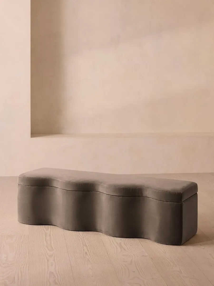 Wave Storage Bench with Hinged Lid - Taupe, Velvet