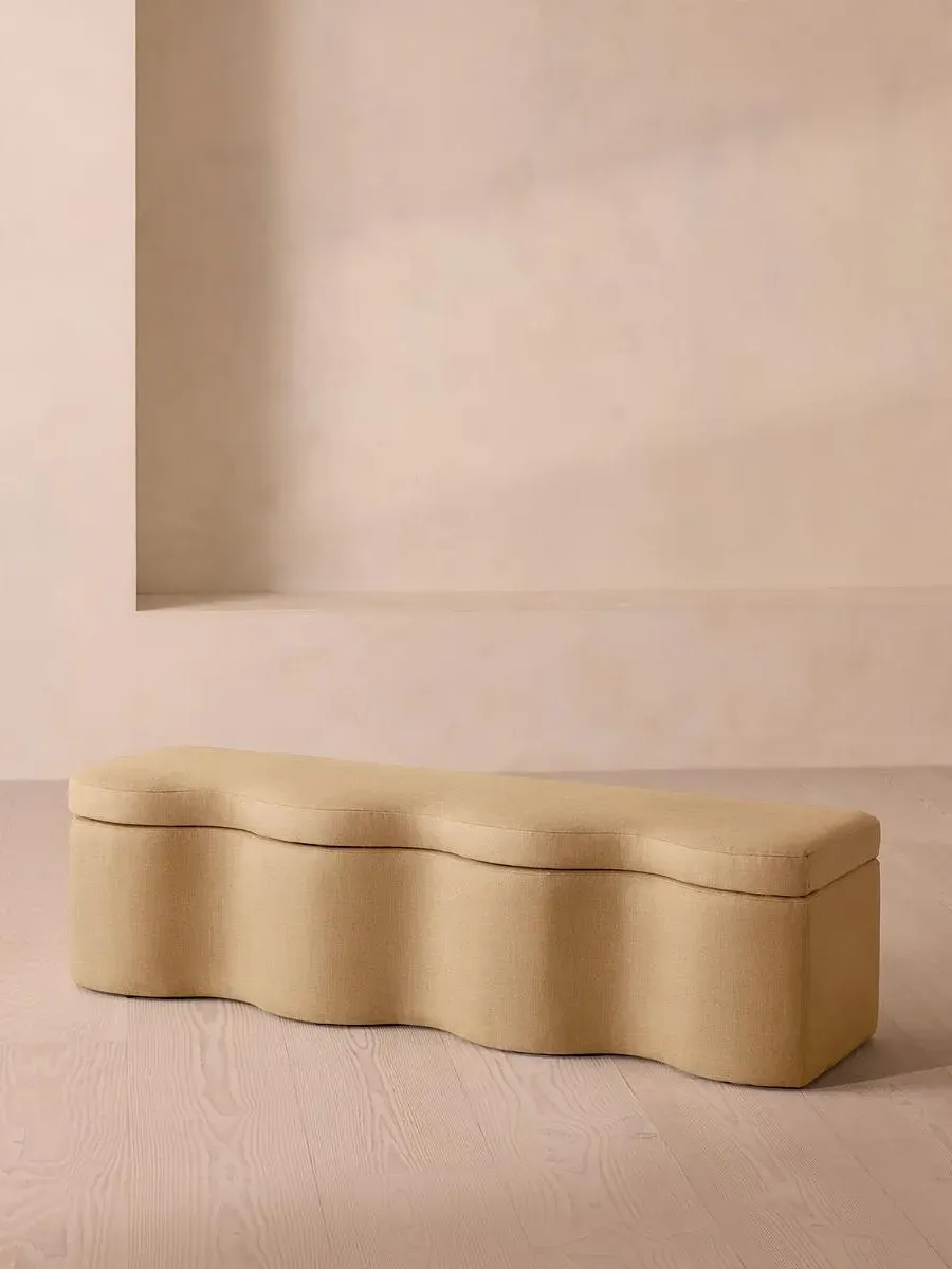 Wave Storage Bench with Hinged Lid - Wheat, Linen