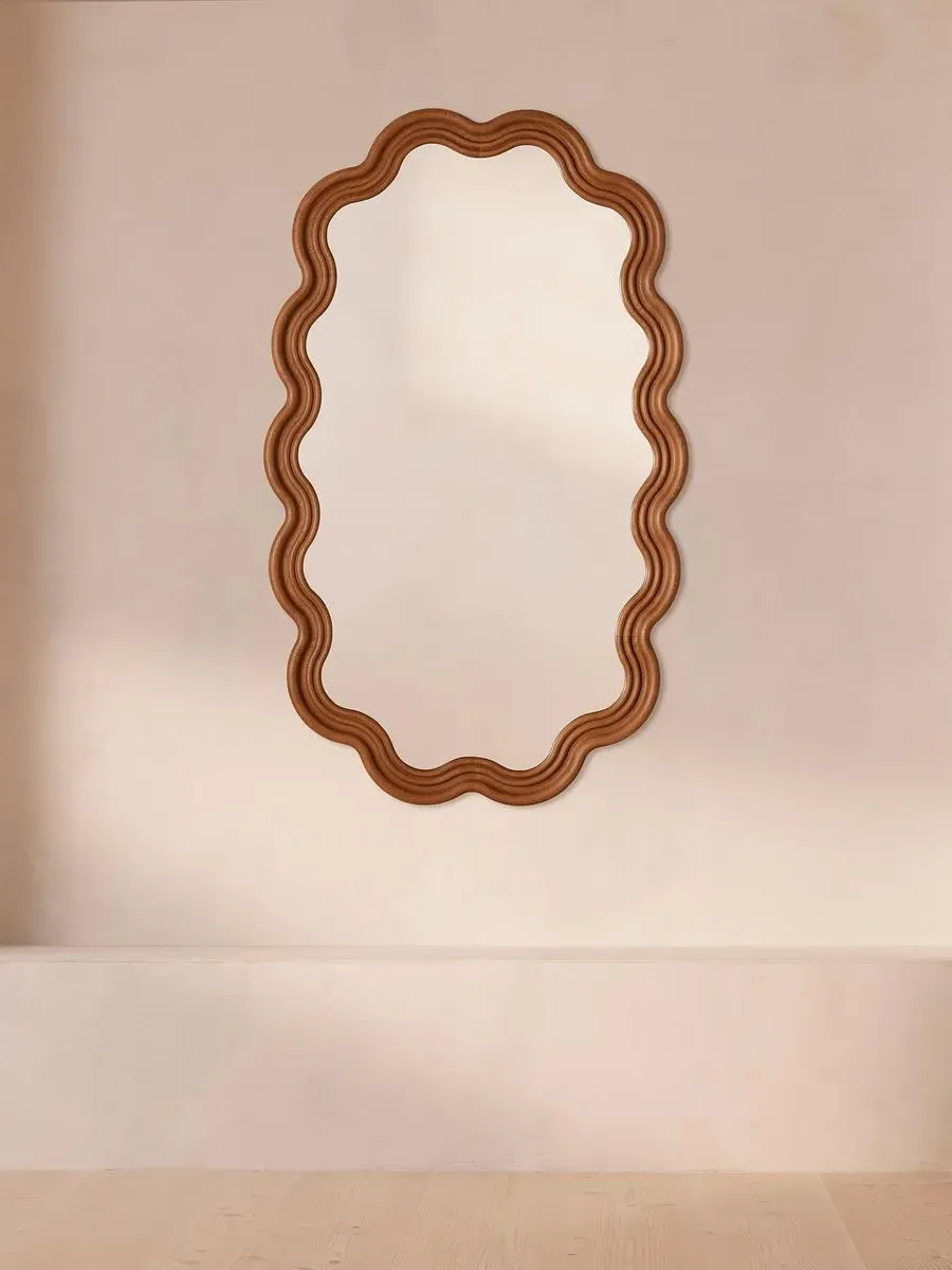 Wavy Mirror with Carved Edge - Ash Wood image