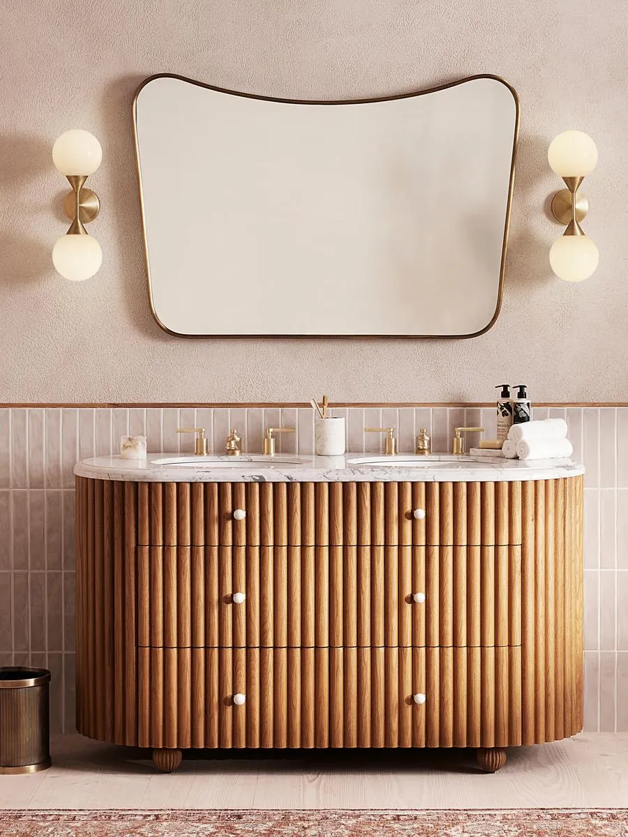 Wide Mirror with Curved Frame - Antique Brass image