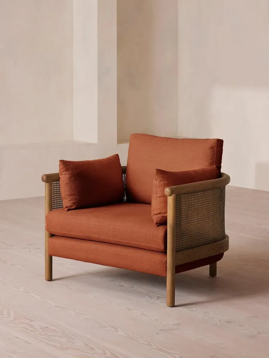Wraparound Armchair with Cane Panel - Antique Rose, Linen image