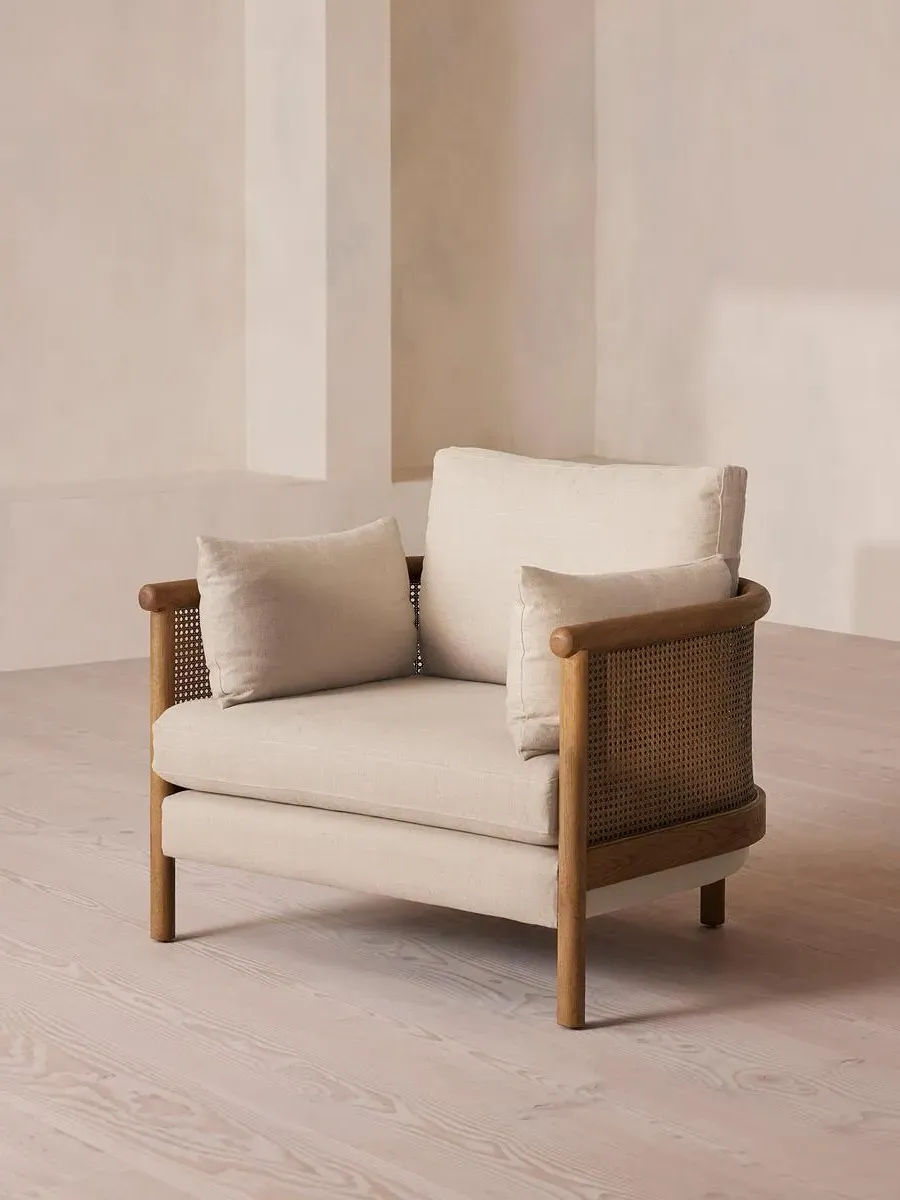 Wraparound Armchair with Cane Panel - Bisque, Linen