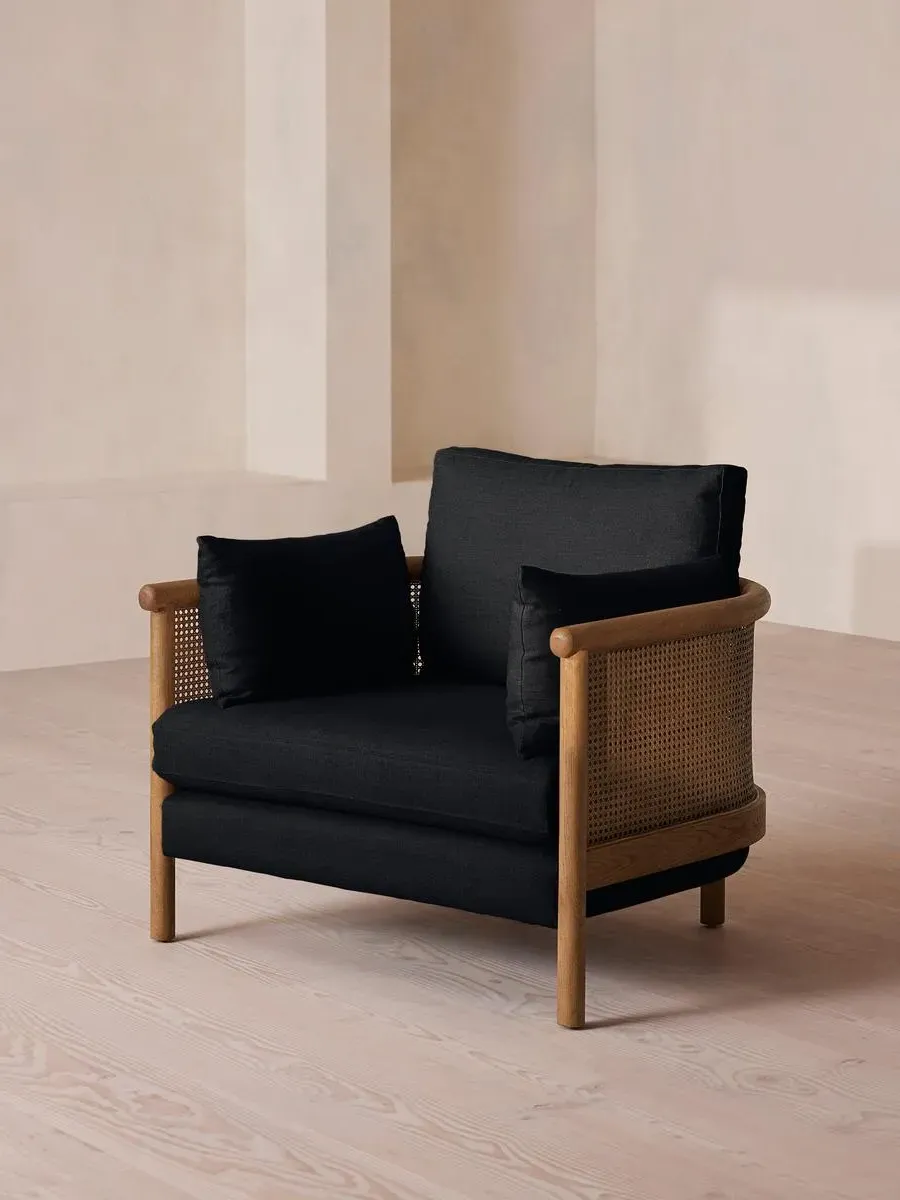 Wraparound Armchair with Cane Panel - Indigo, Linen
