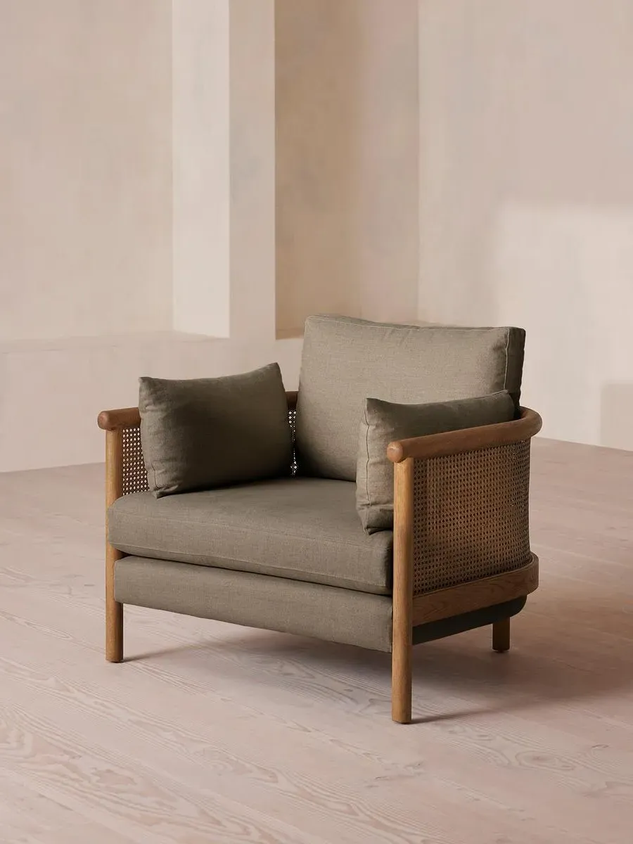 Wraparound Armchair with Cane Panel - Mushroom, Linen