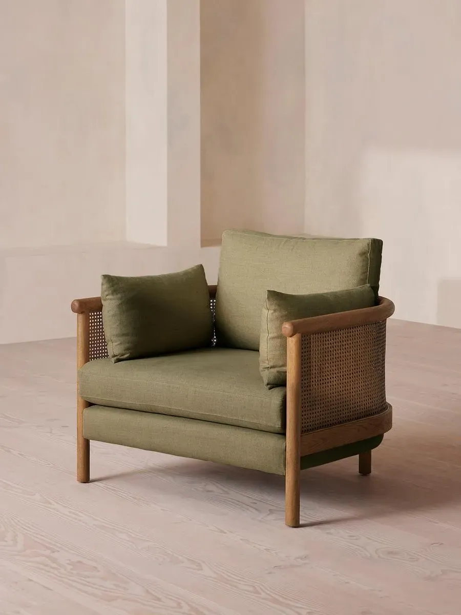 Wraparound Armchair with Cane Panel - Sage, Linen