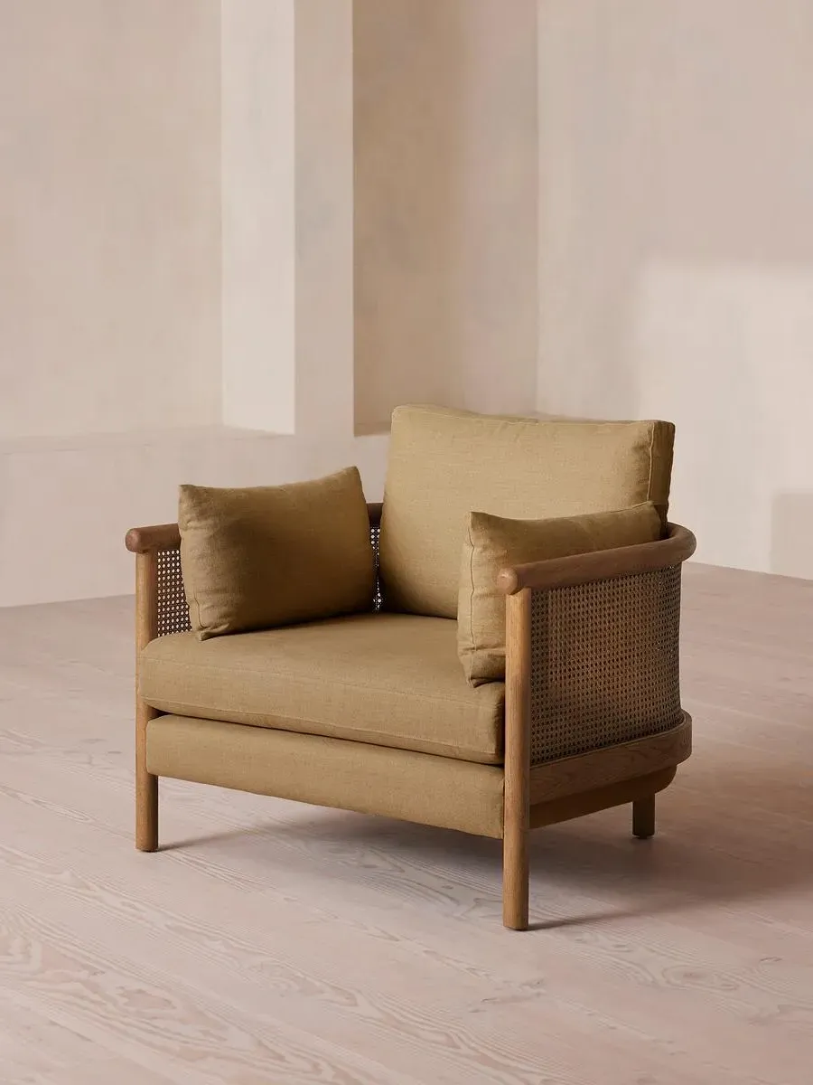 Wraparound Armchair with Cane Panel - Wheat, Linen