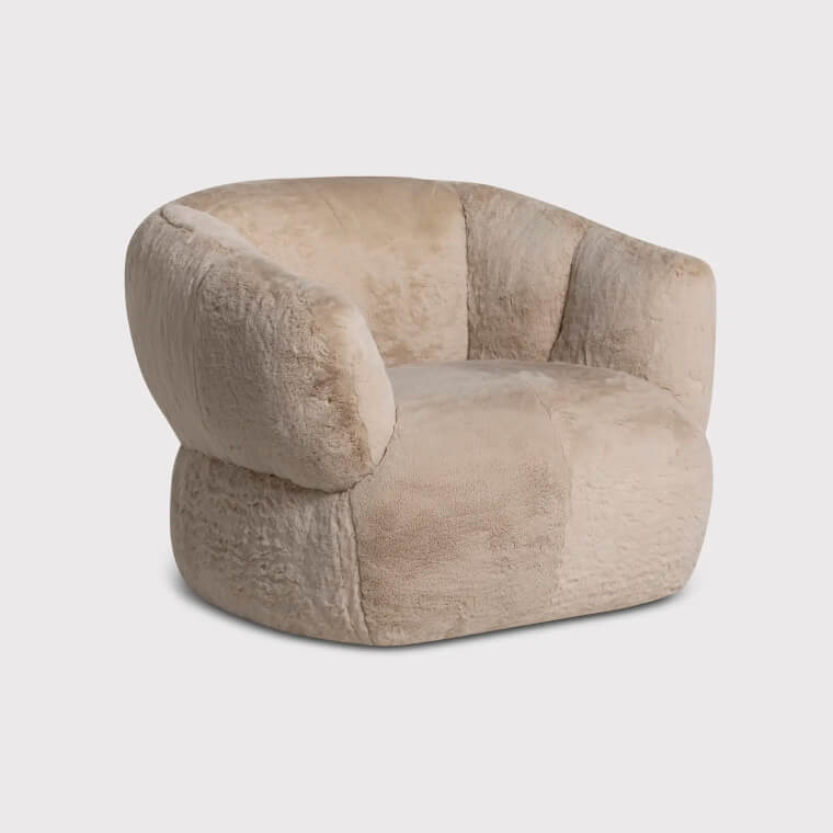 Cream Curved Faux Fur Swivel Chair