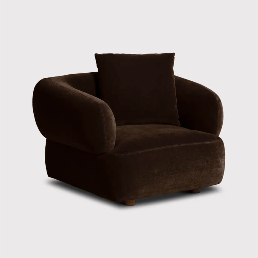 Dark Brown Curved Velvet Armchair