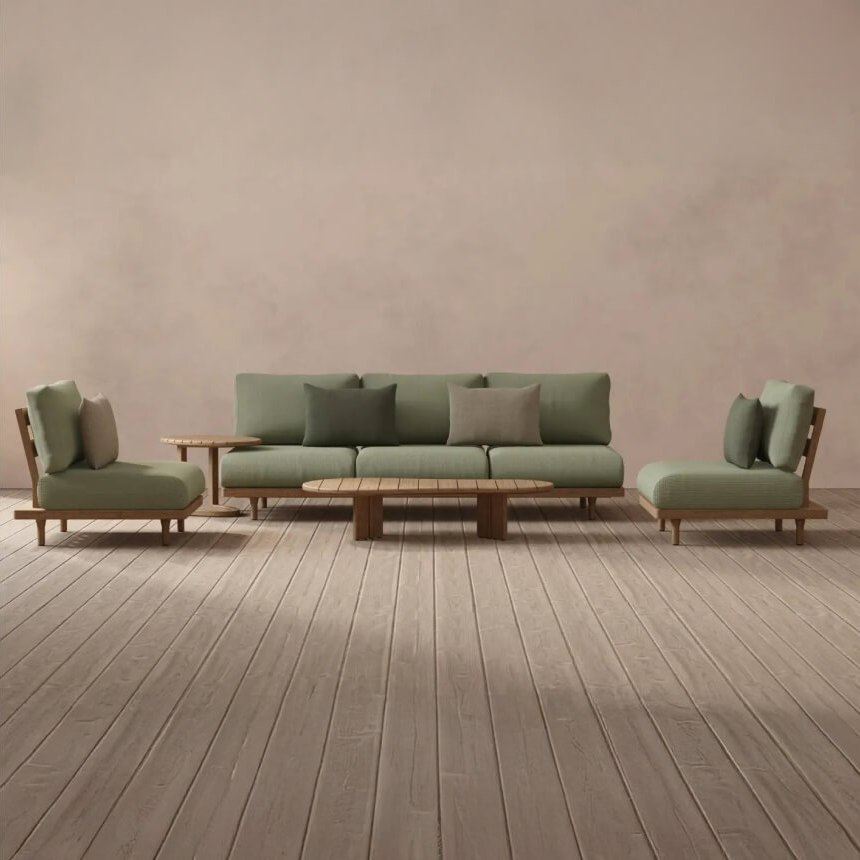 Alex Teak 5 Seater Green Garden Sofa and Armchair Set