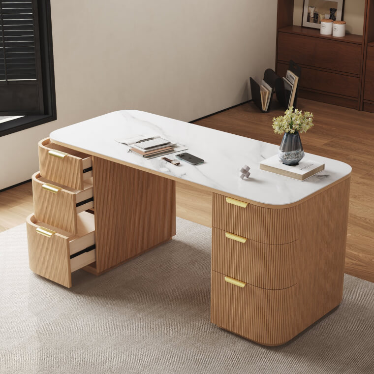 modern oval desk with 6 drawers