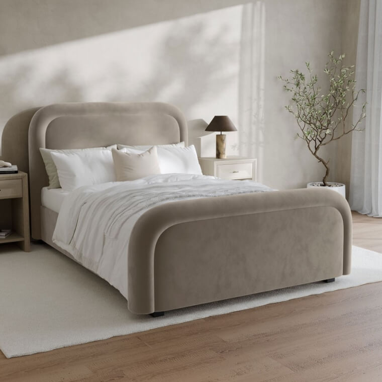 Naomi Mink Velvet Double Ottoman Bed
