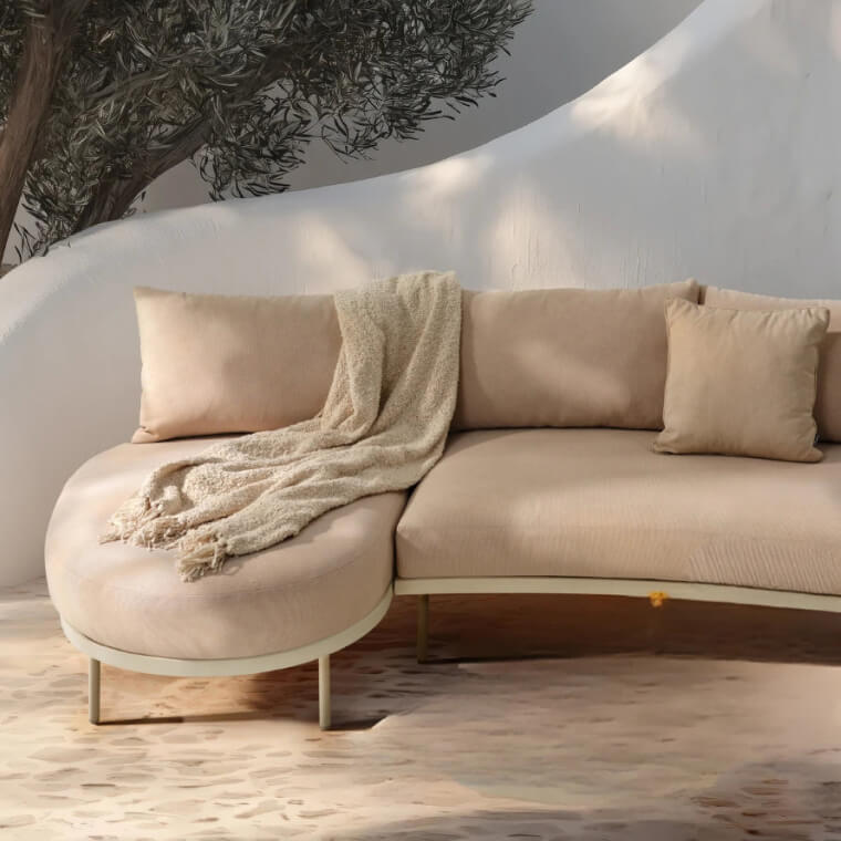 Kiki Beige 3-Seater Organic Garden Chaise Sofa