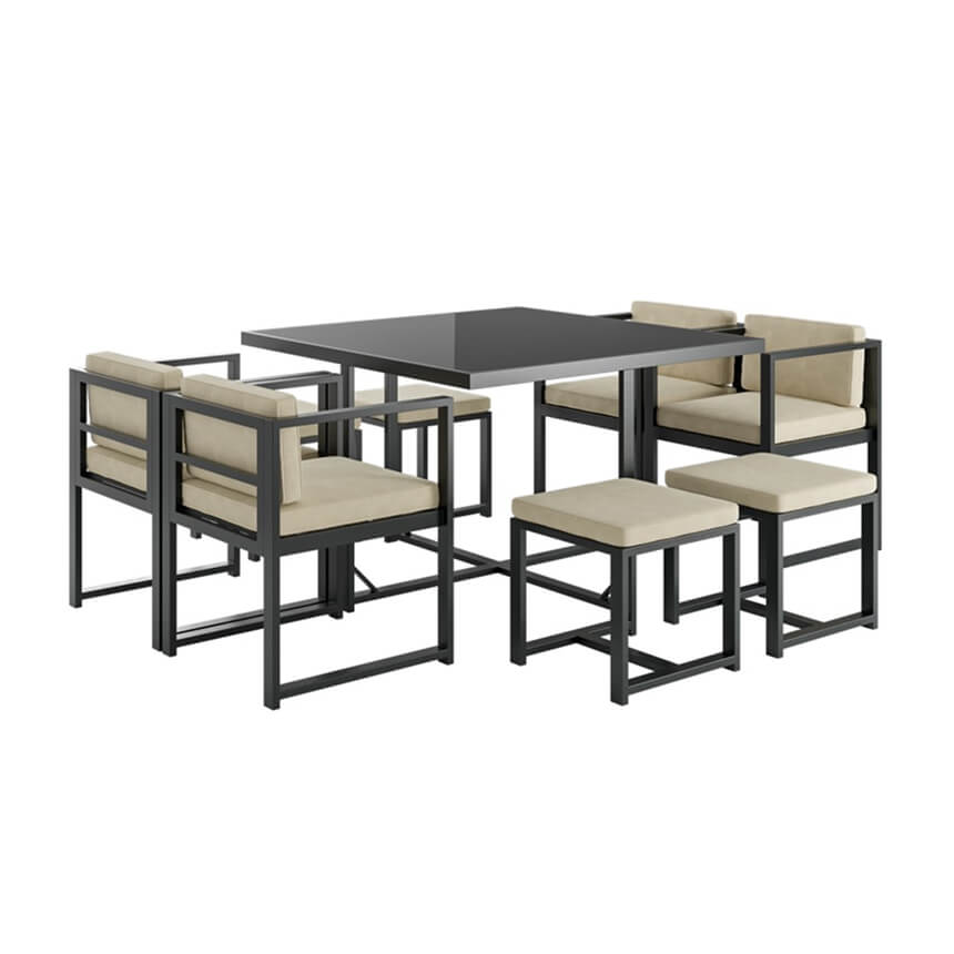 8 Seater Grey Metal Cube Set