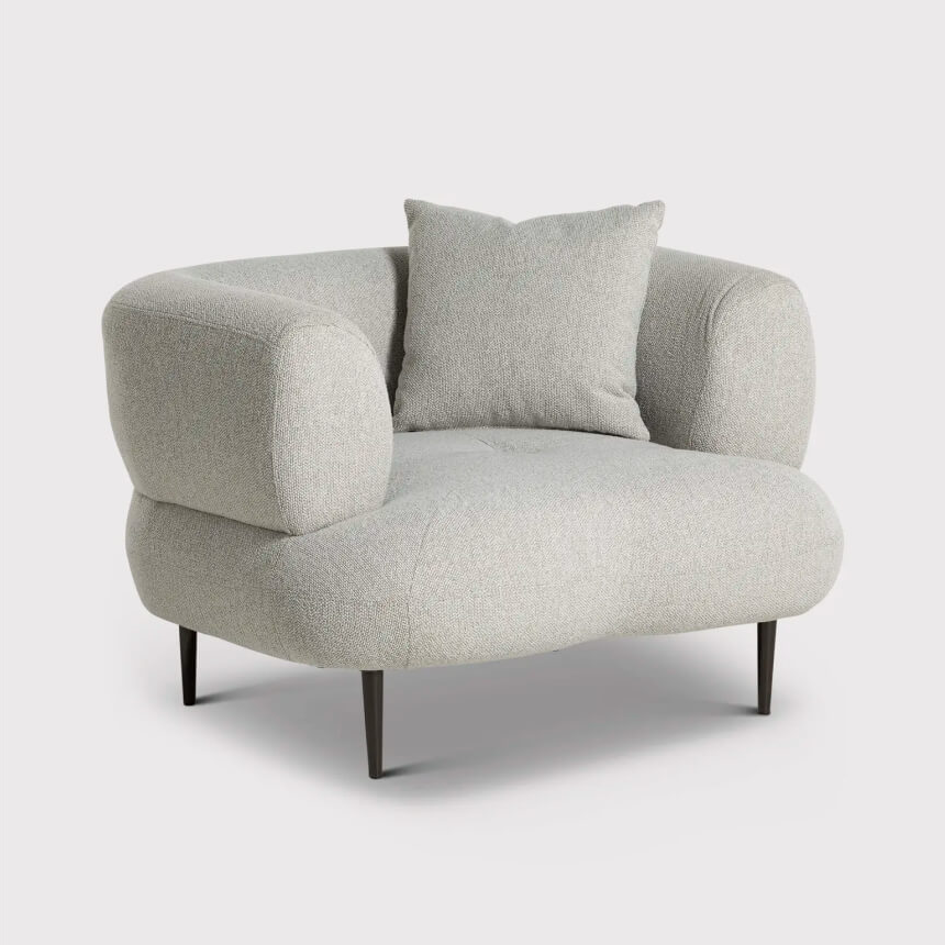 Curved Neutral Fabric Armchair