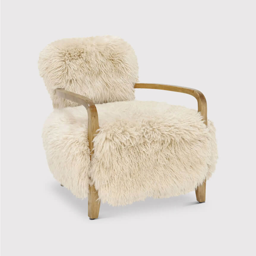 Sheepskin Yeti Accent Chair with Oak Frame
