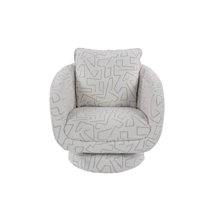 Patterned White Fabric Curved Swivel Chair