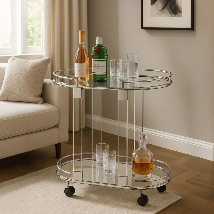 Oria Oval Mirrored Trolley 1