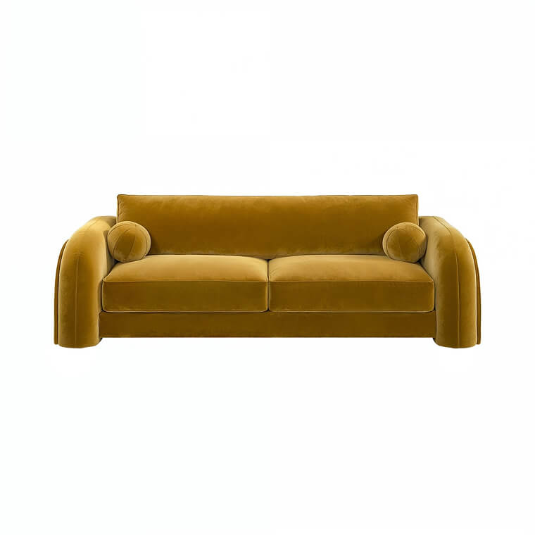 Aurelia Yellow Velvet Curved 3 Seater Sofa