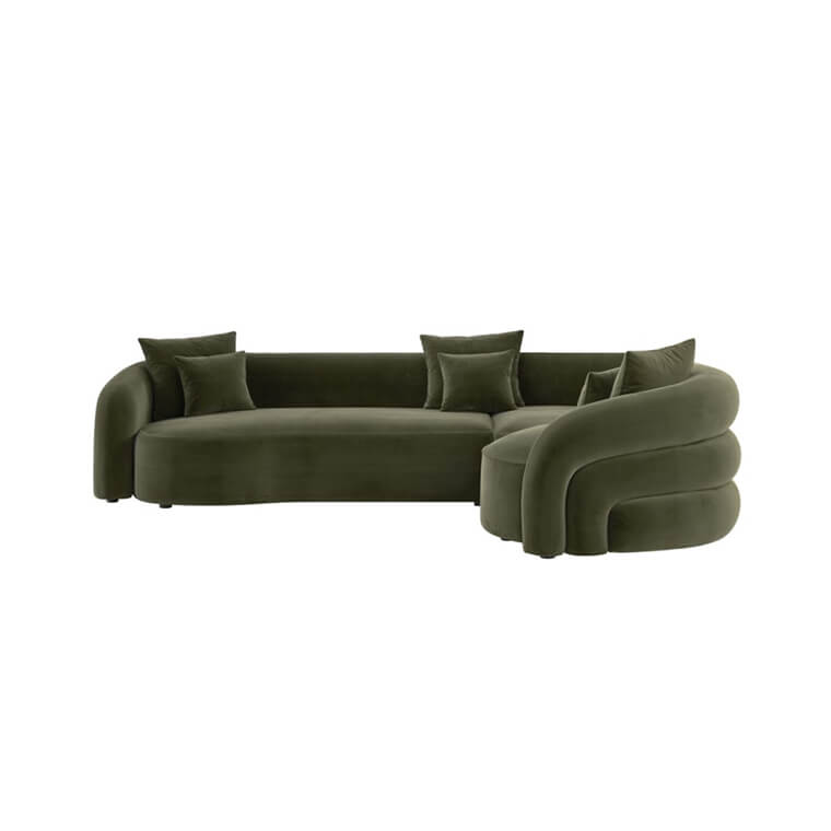Zuri Green Velvet Right Hand Facing 4 Seater Curved Corner Sofa