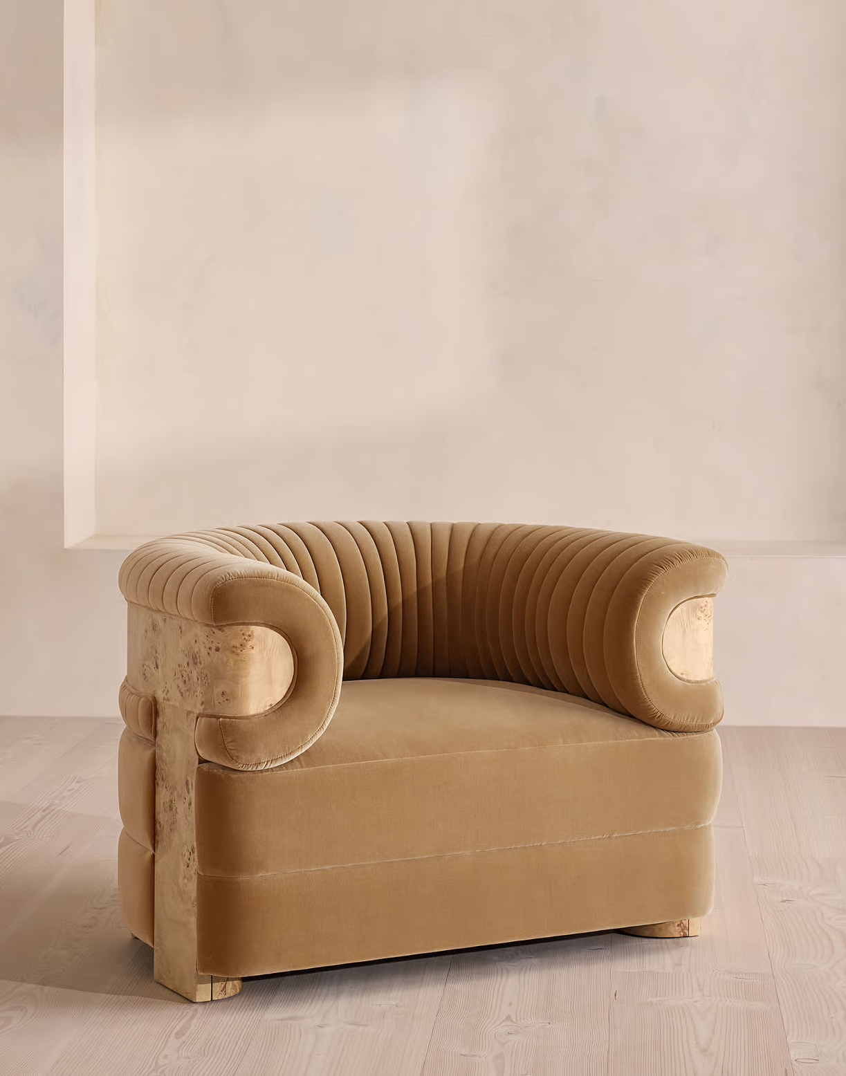 Caleb Armchair, Light Burl, Velvet